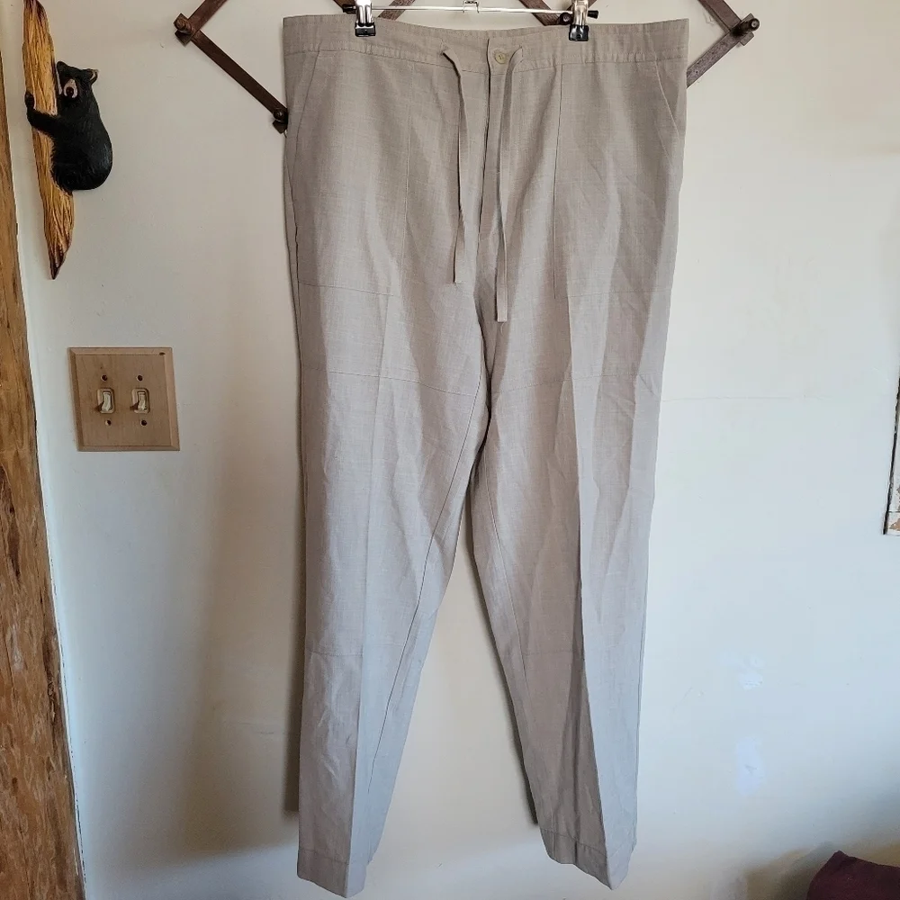 Bachrach Wool Blend Trouser Lightweight Drawstring Cream Mens 36 X 33.5